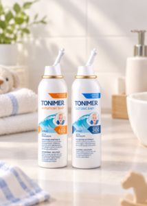Xịt mũi Tonimer Isotonic và Tonimer Hypertonic hỗ trợ vệ sinh mũi và giảm nghẹt mũi cho bé